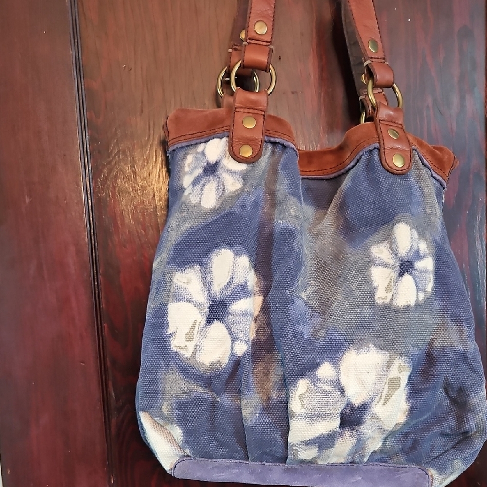 Lucky Brand Blue and Brown Floral Shoulder Bag